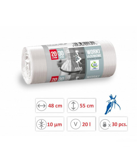 Pungi pentru gunoi, 20 L, 30 buc, albe, Anna Zaradna WNS-1321